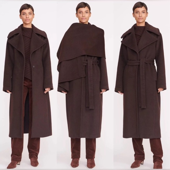 Staud-brown carver scarf detail wool blend coat - Picture 5 of 11
